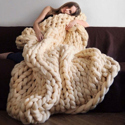 2019 Nordic coarse wool hand-woven blanket  knitted    sofa cover  thick  Christmas gift