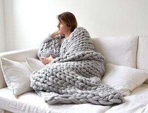 2019 Nordic coarse wool hand-woven blanket  knitted    sofa cover  thick  Christmas gift