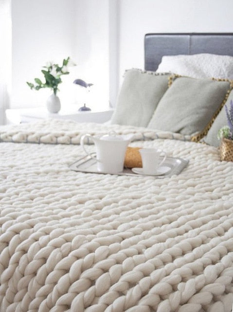 2019 Nordic coarse wool hand-woven blanket  knitted    sofa cover  thick  Christmas gift