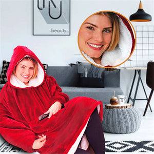 Winter Hooded Pocket Blankets Keep Hands Free Warm Hoodie Slant Robe Bathrobe Sweatshirt Pullover Fleece TV Blanket With Sleeves
