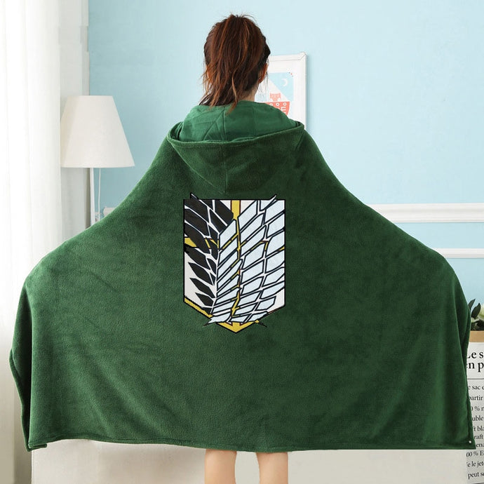 Attack on Titan Wearable Throw Blanket with Hooded for Children and Adults Scout Regiment Plush Animal Blanket Christmas Gifts