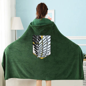 Attack on Titan Wearable Throw Blanket with Hooded for Children and Adults Scout Regiment Plush Animal Blanket Christmas Gifts